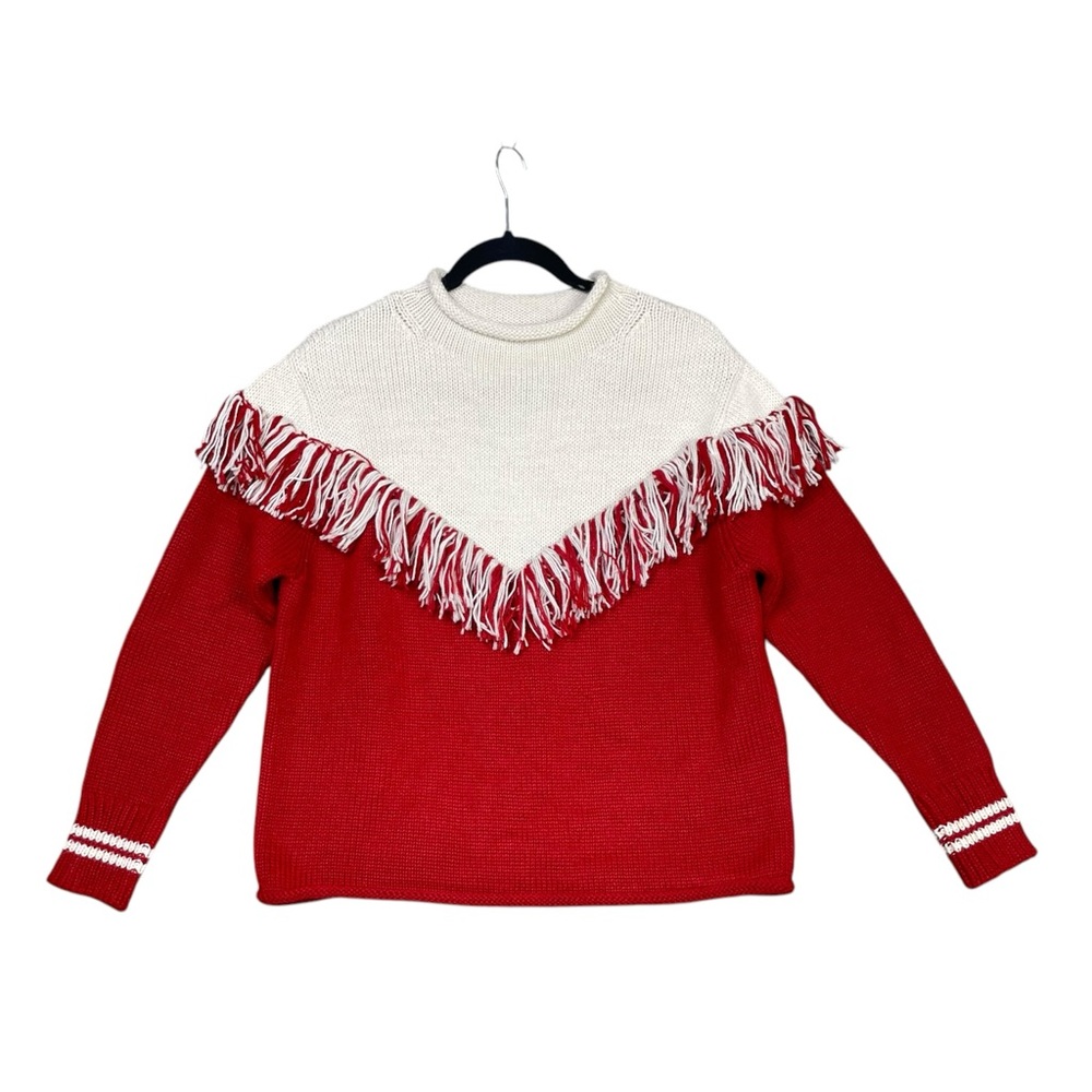 Rachel Antonoff Women Mock Neck Sweater Red Crimson Ivory Sz S Tassel Alpaca
